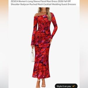 Women's Red Floral Mesh Bodycon off shoulder Maxi Dress size XL